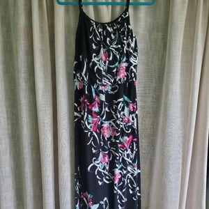White House Black Market Black and Pink Floral Maxi Dress